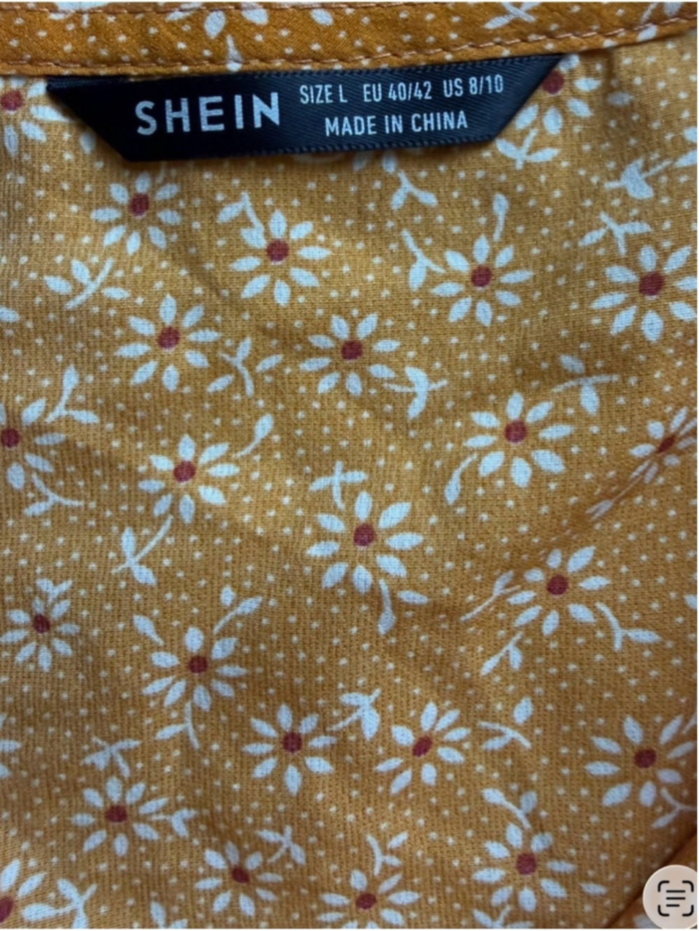 SHEIN Mustard Floral Tie-Front Peplum Blouse Size L Cottagecore Boho Western - Picture 4 of 11